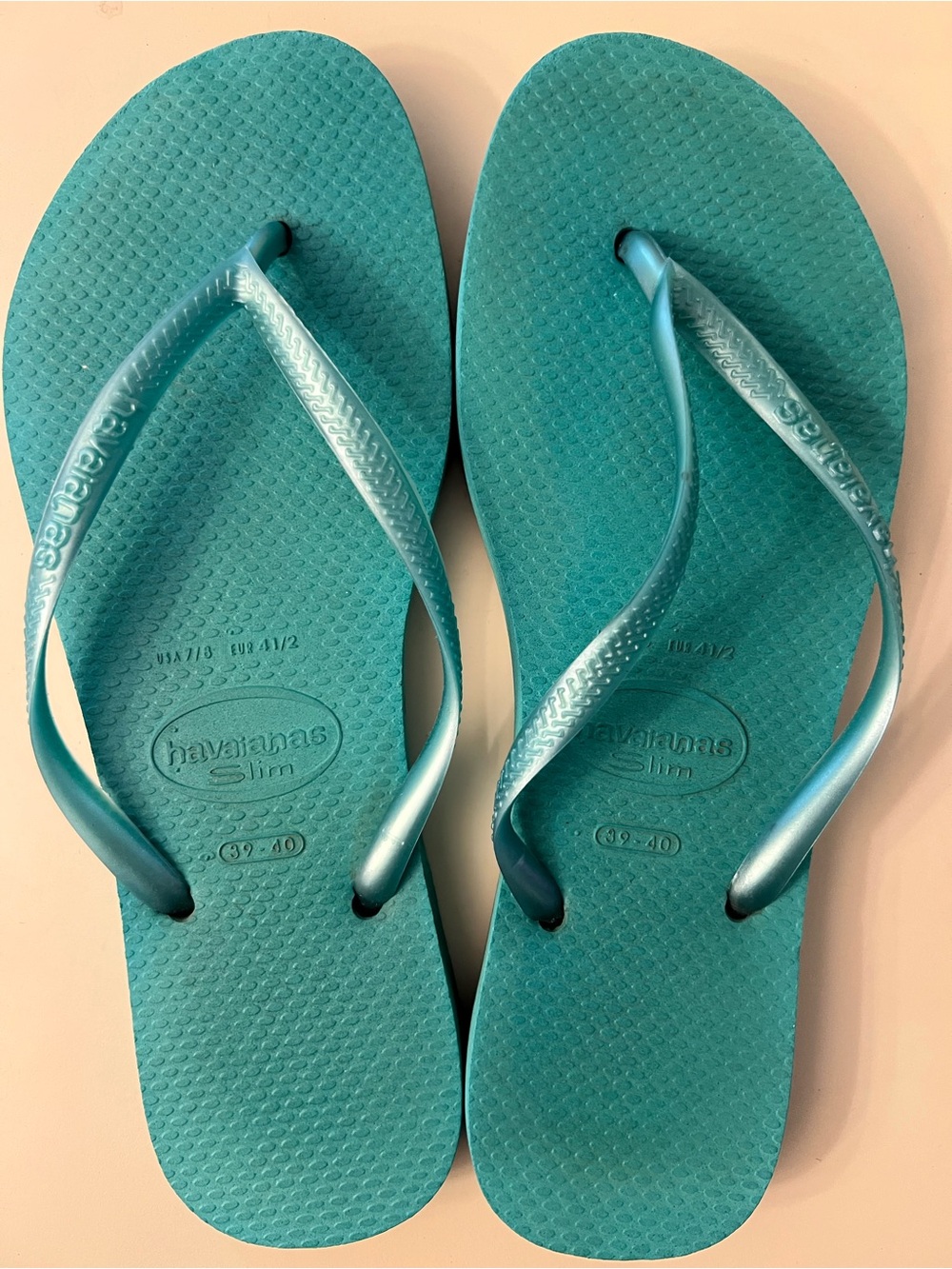 Havaianas Slim Teal Flip Flop Sandals Sz 7/8 - Picture 1 of 3